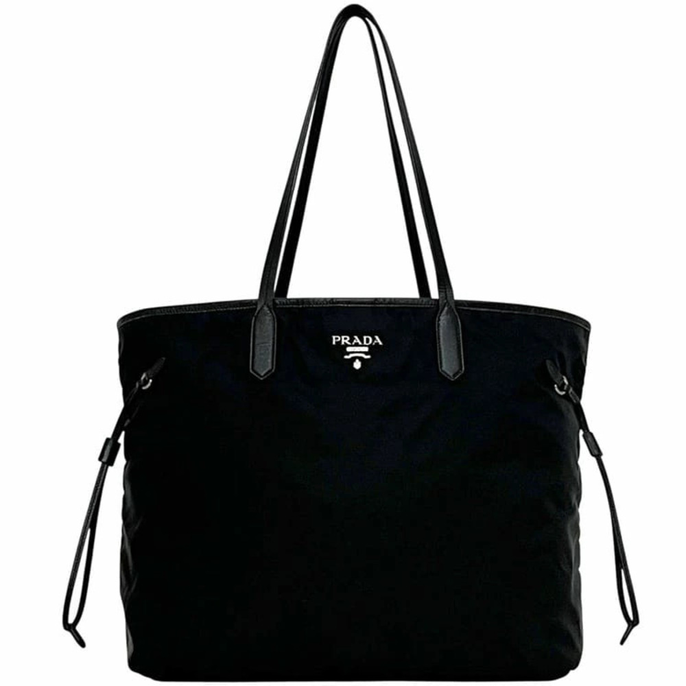 Prada Tote Bag Black Nero Black Tessuto Saffiano Shoulder Silver Document